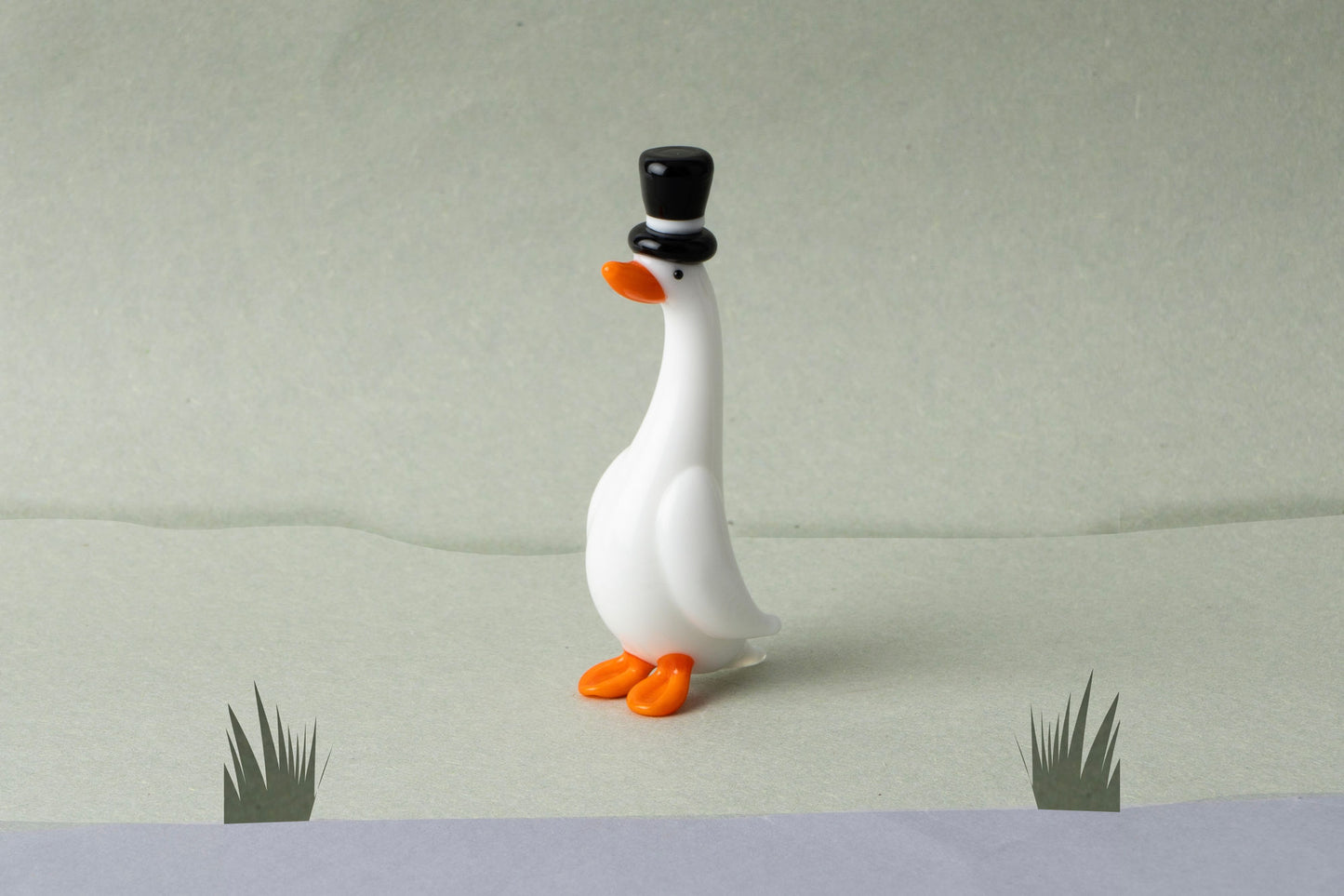 Artisan Glass Duck With Top Hat