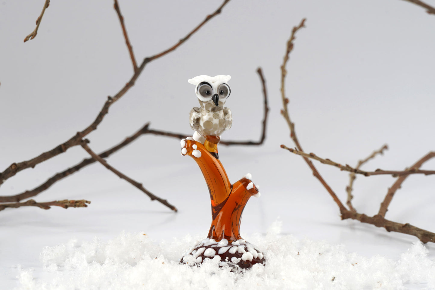 Artisan Glass Owl In Tree In Gift Box | Collectable | Glass Animal | Home Decor