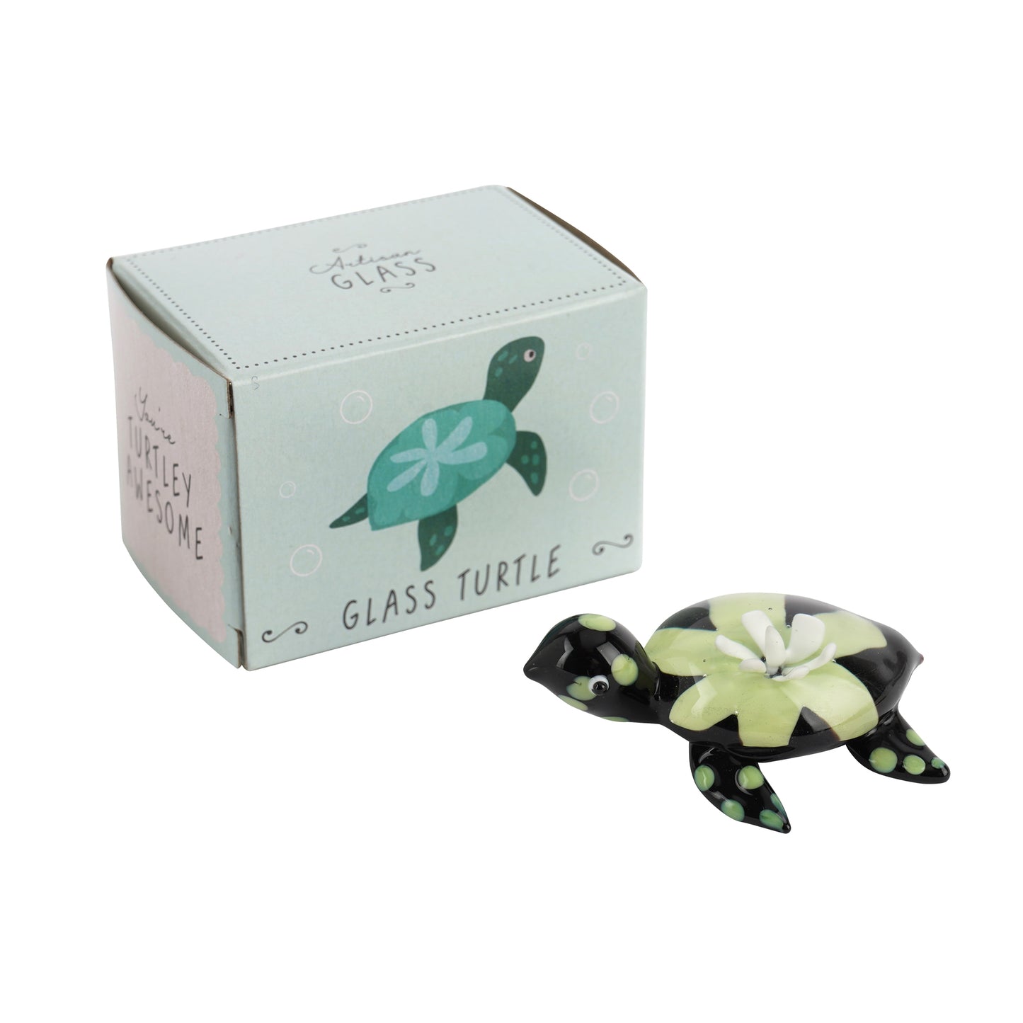 Green Glass Turtle In Gift Box • Decoration • Ornament • Collectable • Gift For Home • Home Decor