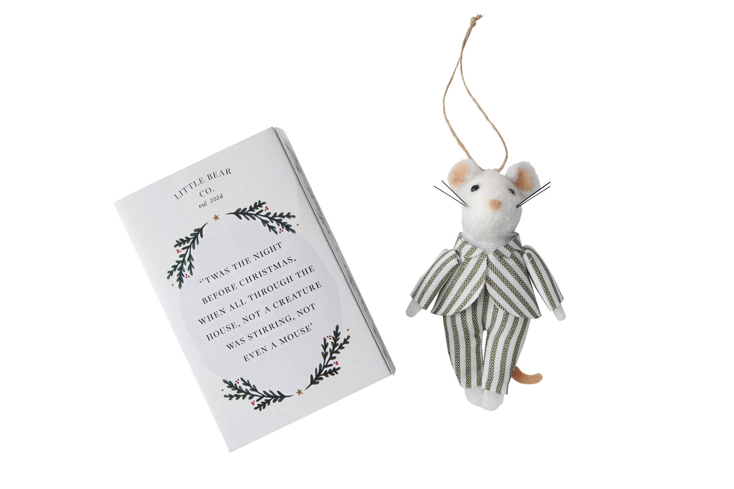 Little Bear Co. 'The Night Before Christmas' Mouse Decoration | Tree Decoration | Festive Decoration | Mouse Decoration