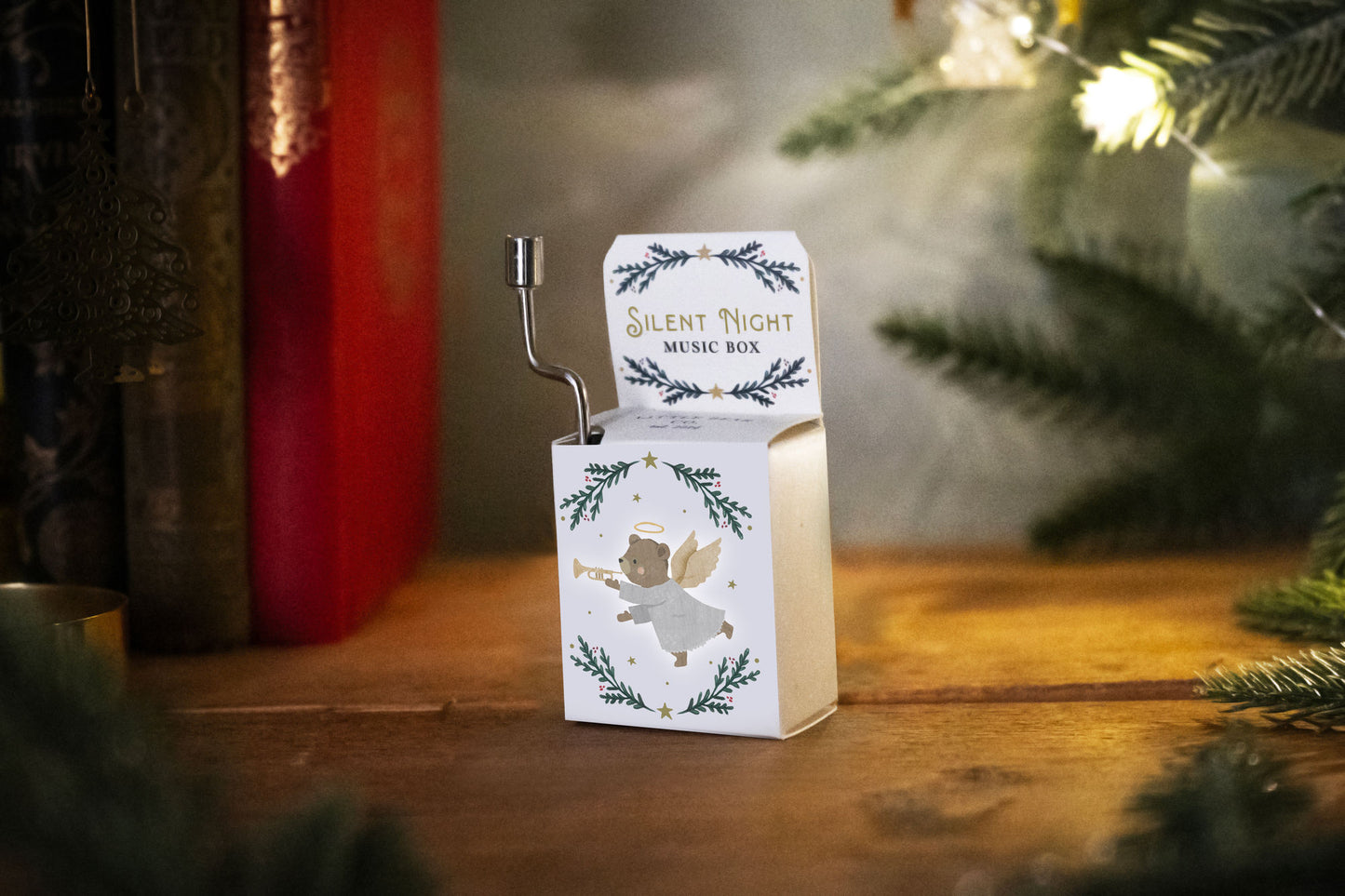 Little Bear Co. 'Silent Night' Music Box | Christmas | Hand Crank | Gift For Children