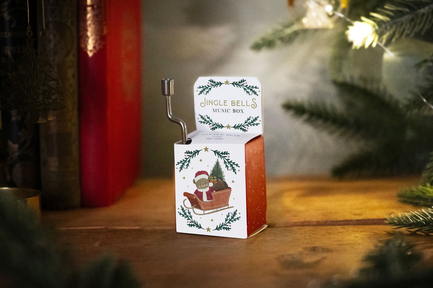 Little Bear Co. 'Jingle Bells' Music Box | Christmas | Hand Crank | Gift For Children
