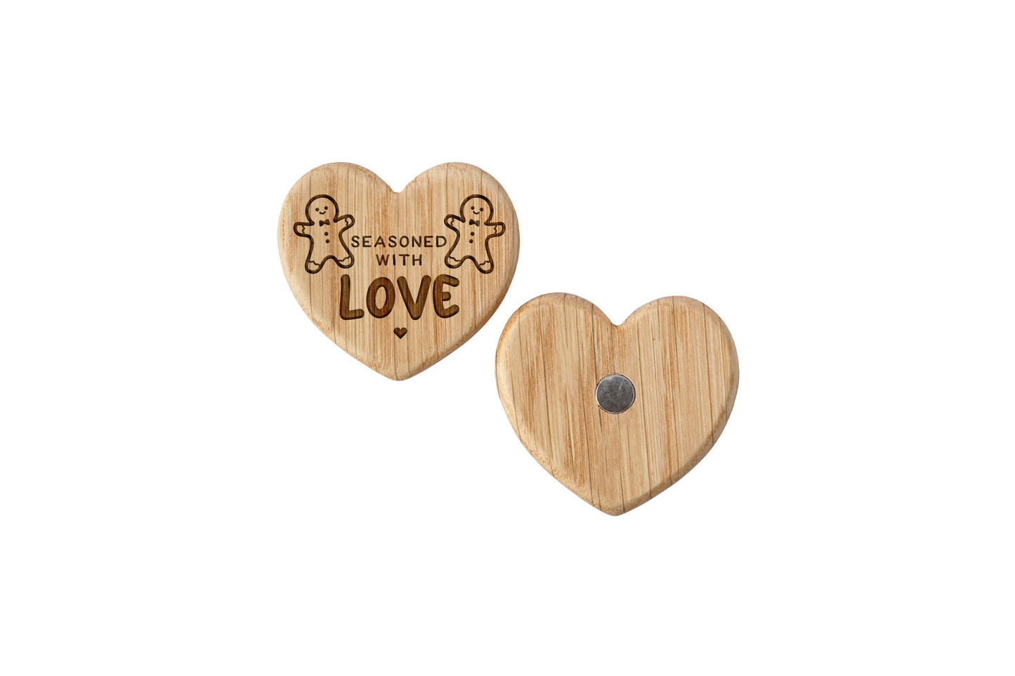 Christmas Oak Heart Magnet 'Seasoned With Love' | Home Decor | Kitchen Decor | Engraved