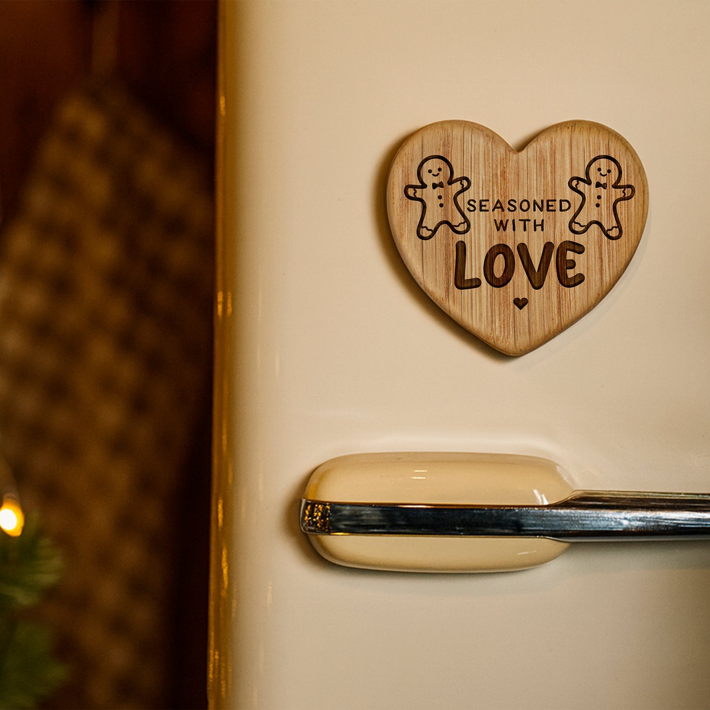 Christmas Oak Heart Magnet 'Seasoned With Love' | Home Decor | Kitchen Decor | Engraved