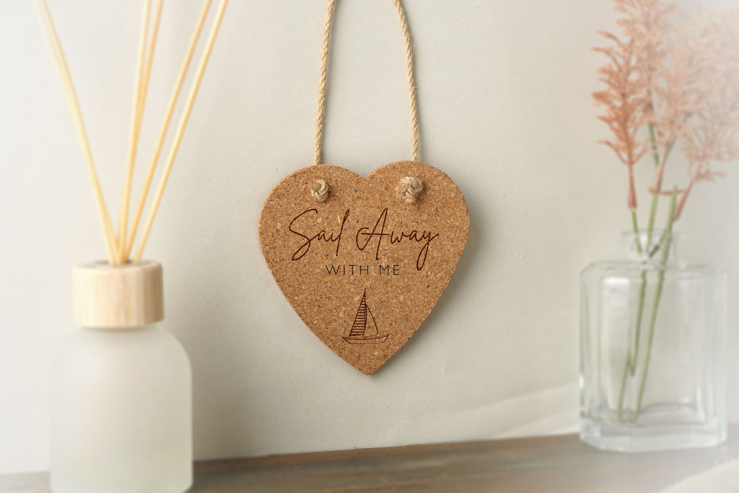 Cork Heart Hanger - 'Sail Away With Me' | Wall Hanger | Home Decor | Rustic | Cork Decor