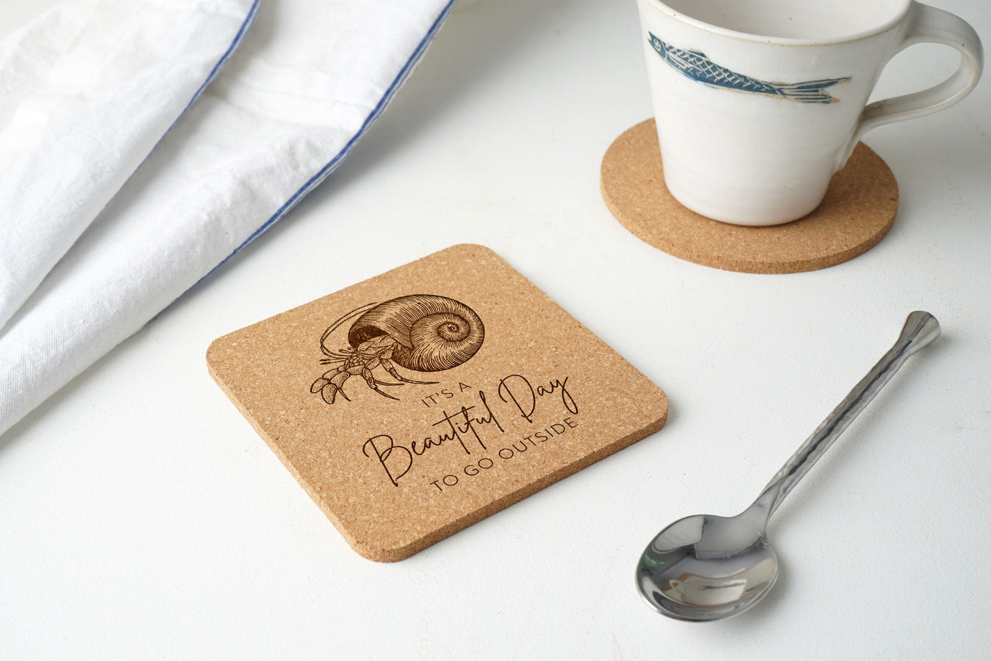 Set Of 4 'It's A Beautiful Day To Stay Inside' Square Cork Coaster | Homeware | Tableware