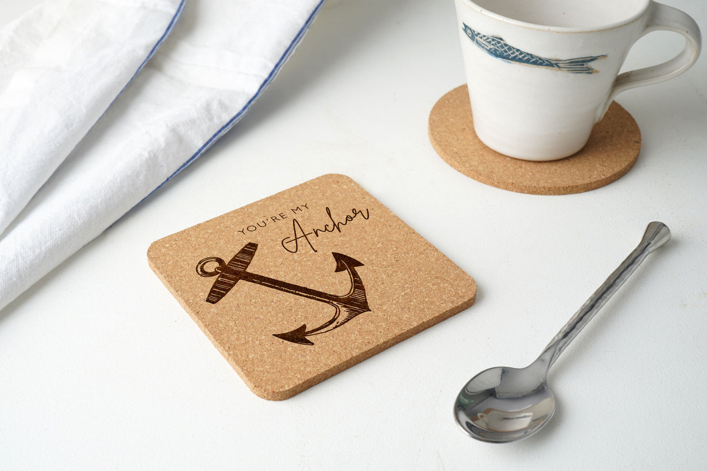 Set Of 4 'You're My Anchor' Square Cork Coaster | Homeware | Tableware