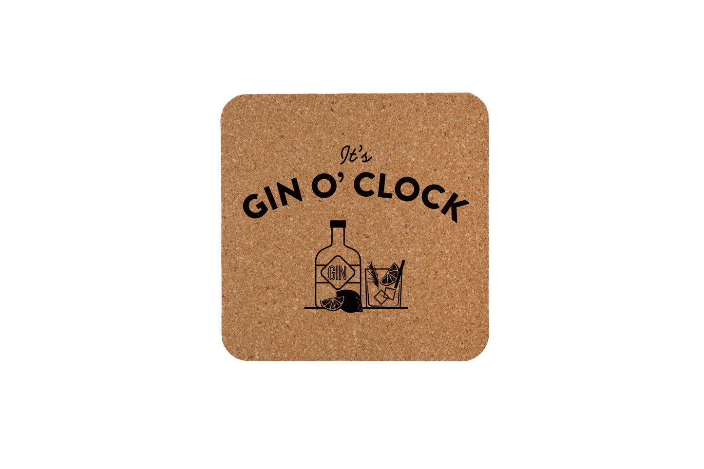 Set Of 4 'It's Gin O'Clock' Square Cork Coaster | Homeware | Tableware