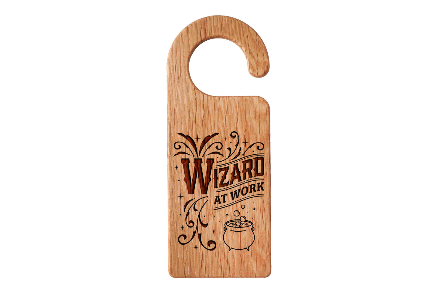 'Wizard At Work' Oak Door Hanger