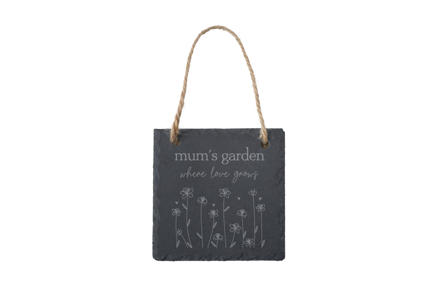 Square Slate Hanger - 'Mum's Garden, Where Love Grows' | Garden Hanger | Home Decor | Rustic Slate