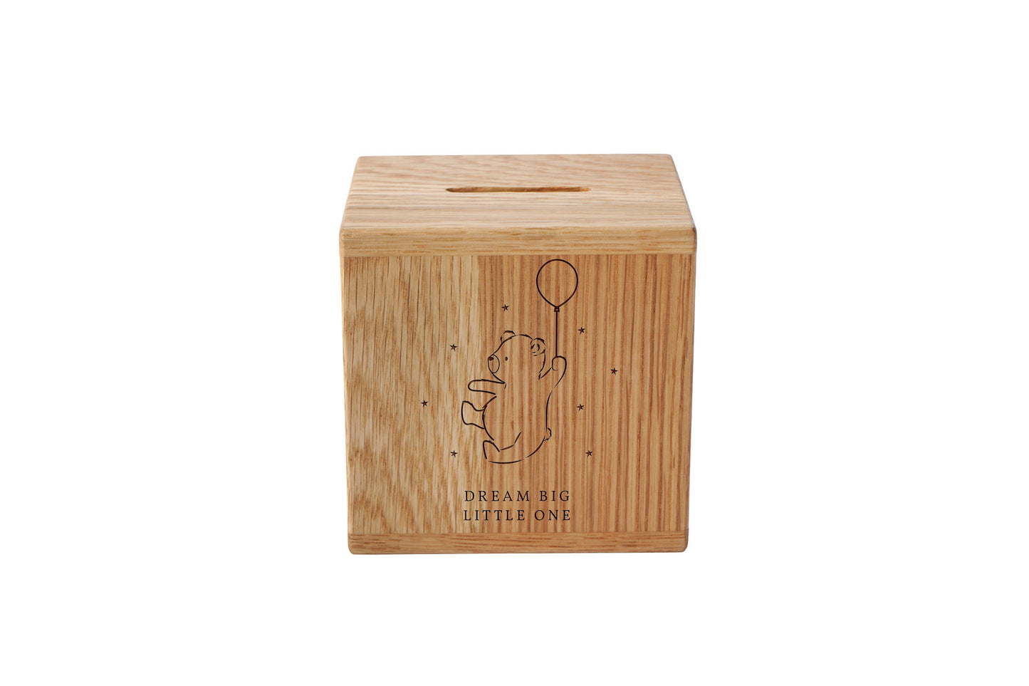 The Little Bear Co. 'Dream Big, Little One' Oak Money Box | Wooden Money Box | Saving | Piggy Bank