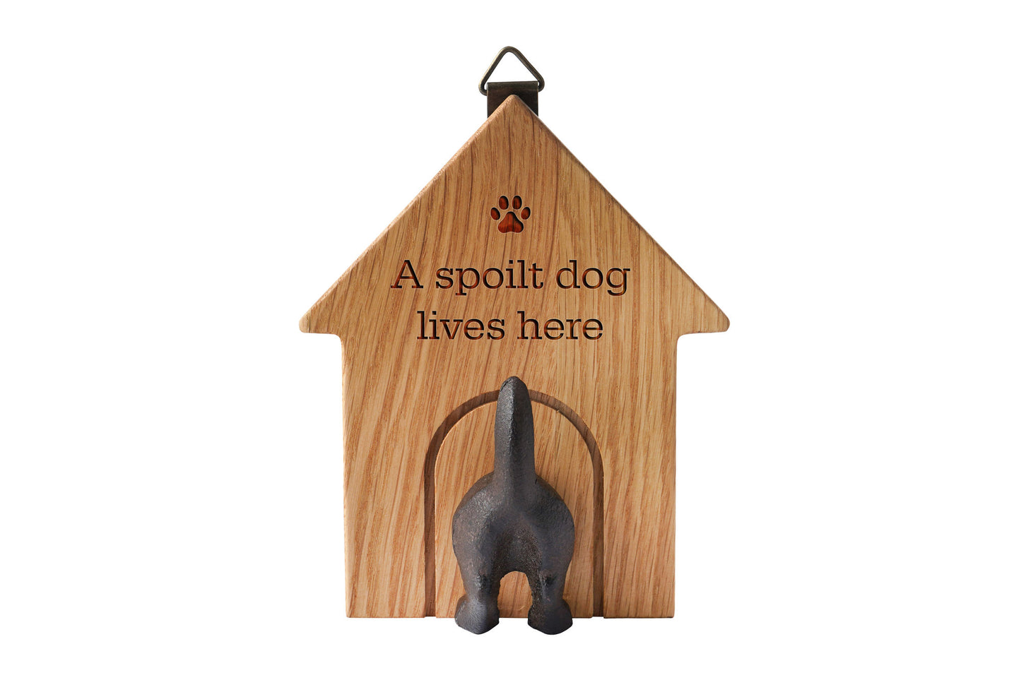 Oak Dog Hook 'A Spoilt Dog Lives Here' | Pet Accessory | Homeware | Pet Room