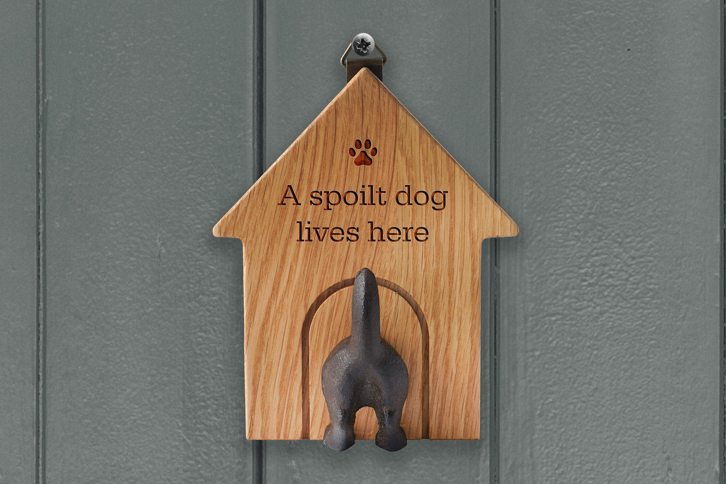 Oak Dog Hook 'A Spoilt Dog Lives Here' | Pet Accessory | Homeware | Pet Room