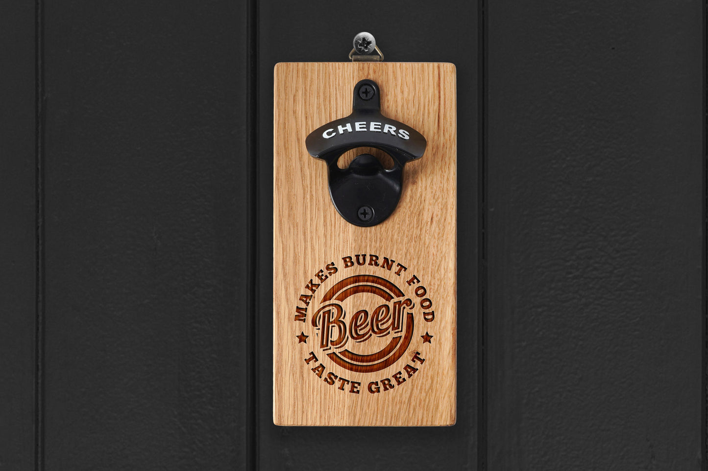 Wall Mounted Bottle Opener 'Beer Makes Burnt Food Taste Great' | Homeware | Bar Accesssories