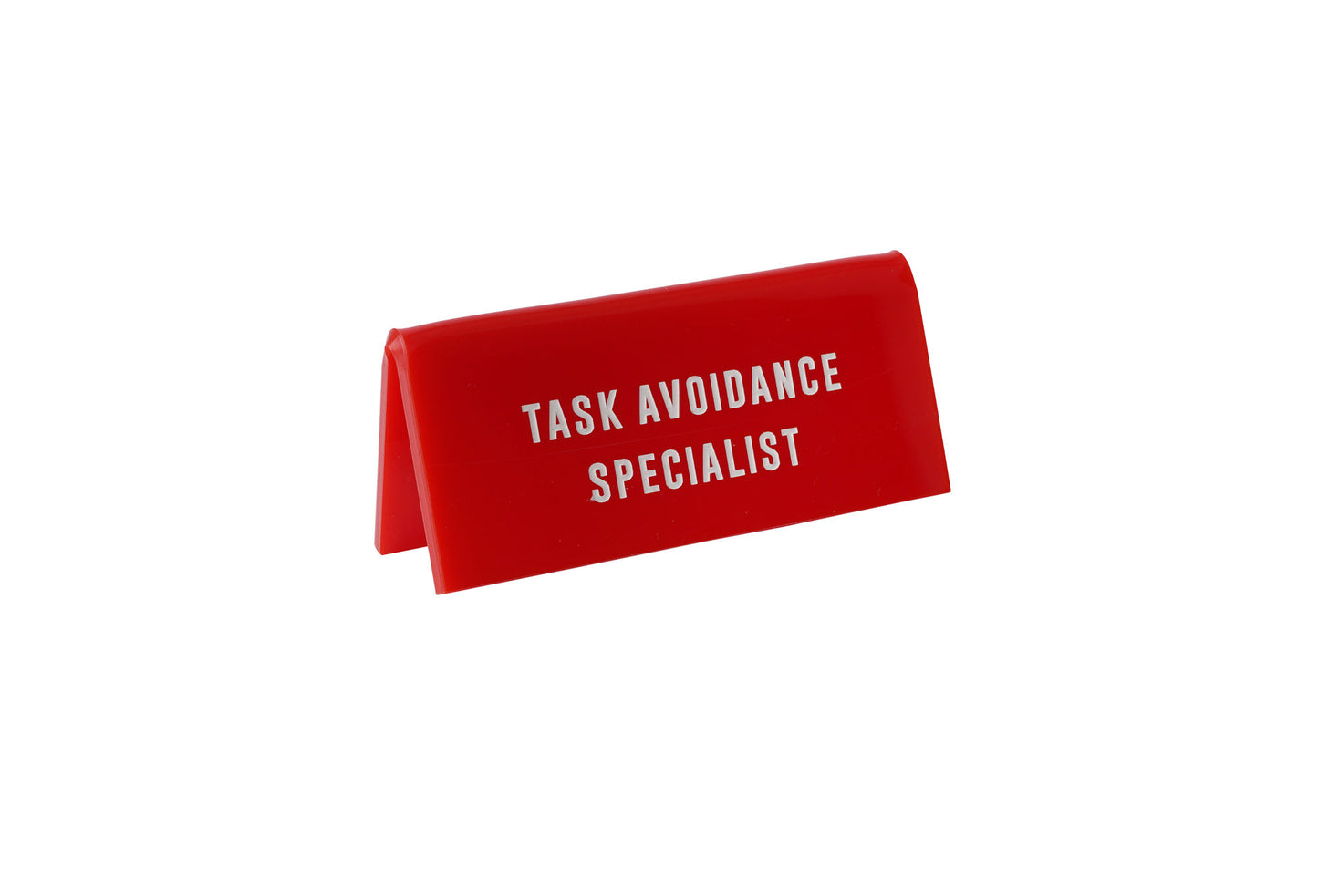 Red Acrylic Desk Sign | 'Task Avoidance Specialist' | Office | Desk Sign