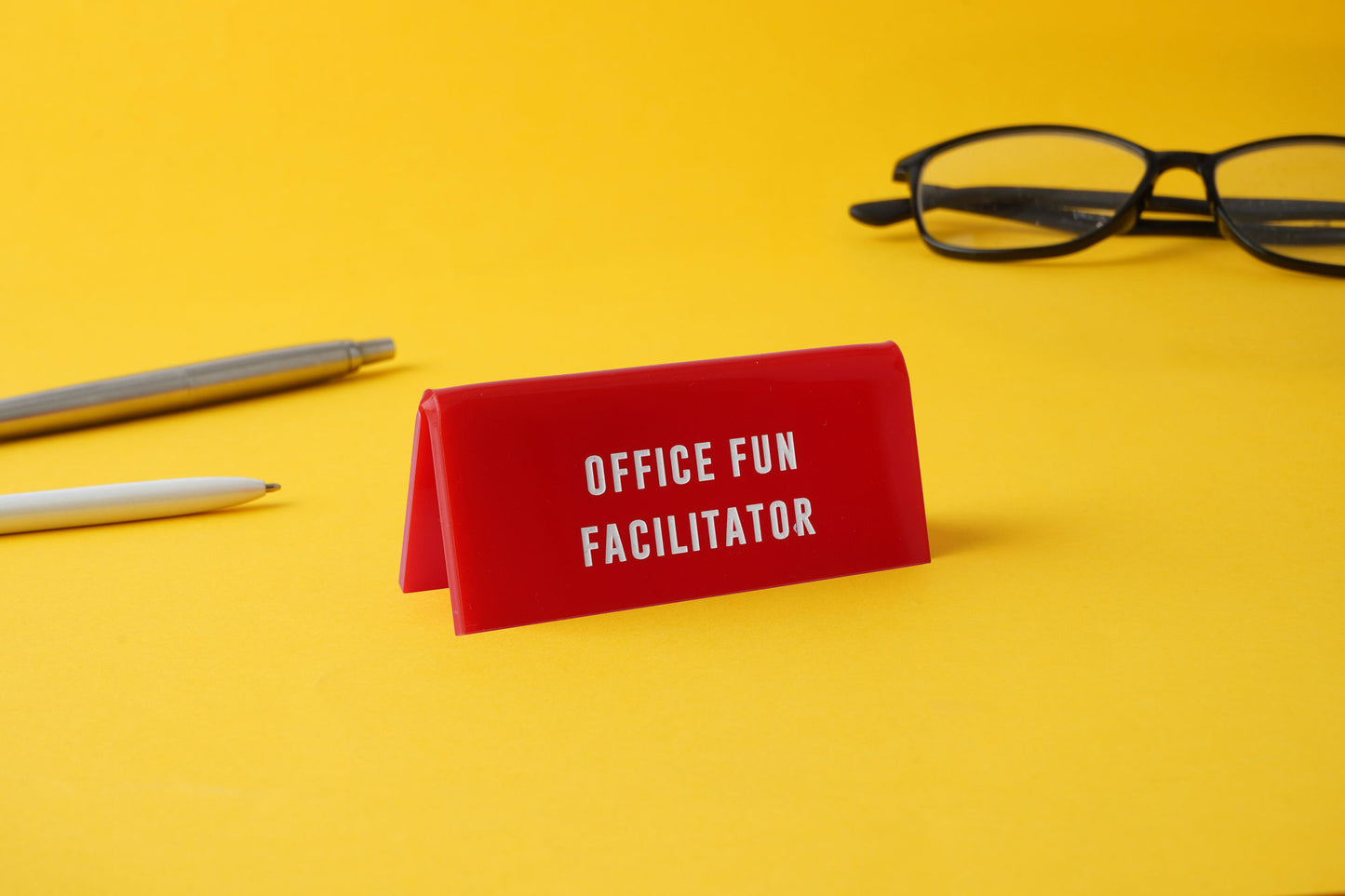 Red Acrylic Desk Sign | 'Office Fun Facilitator' | Office | Desk Sign