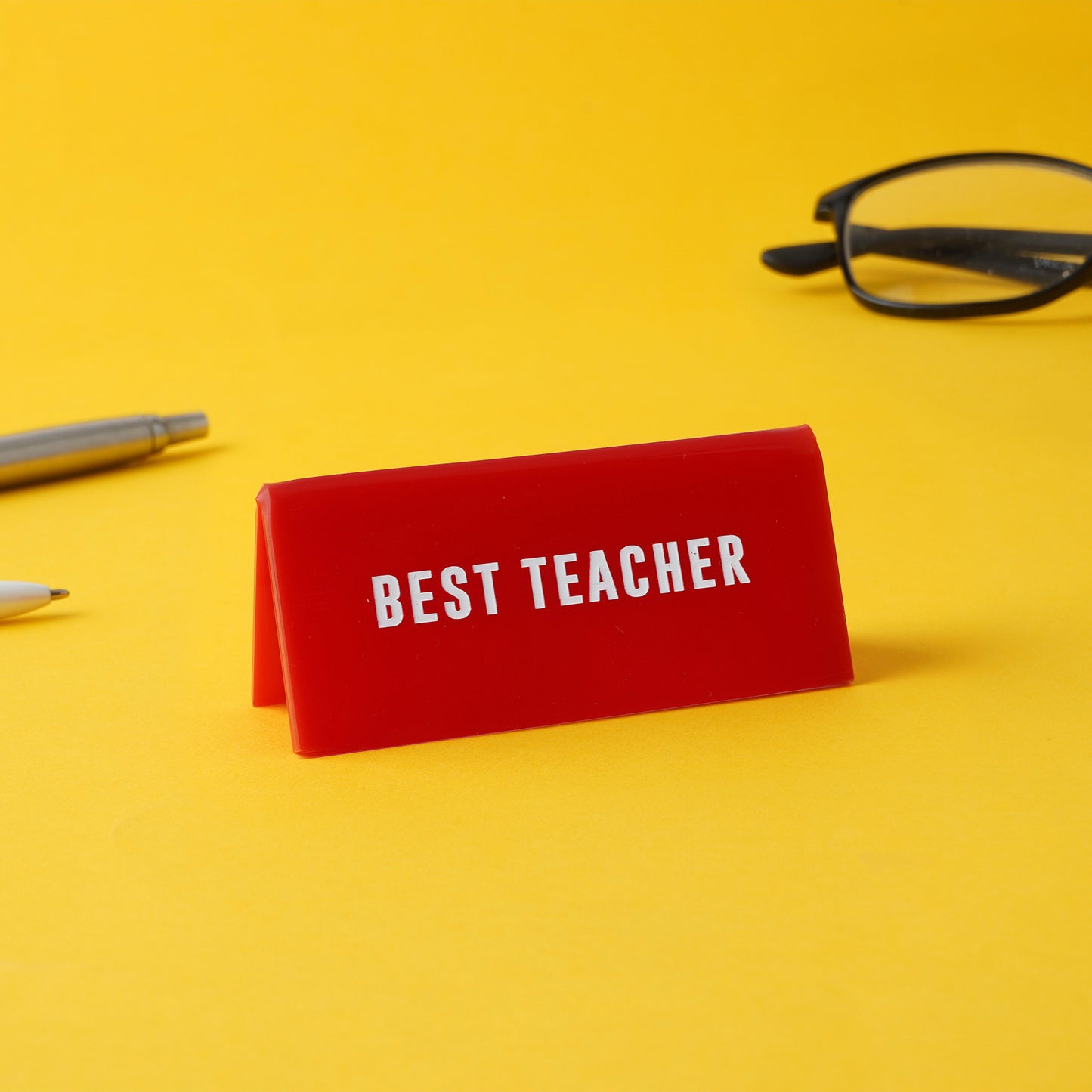 Red Acrylic Desk Sign | 'Best Teacher...' | Office | Desk Sign