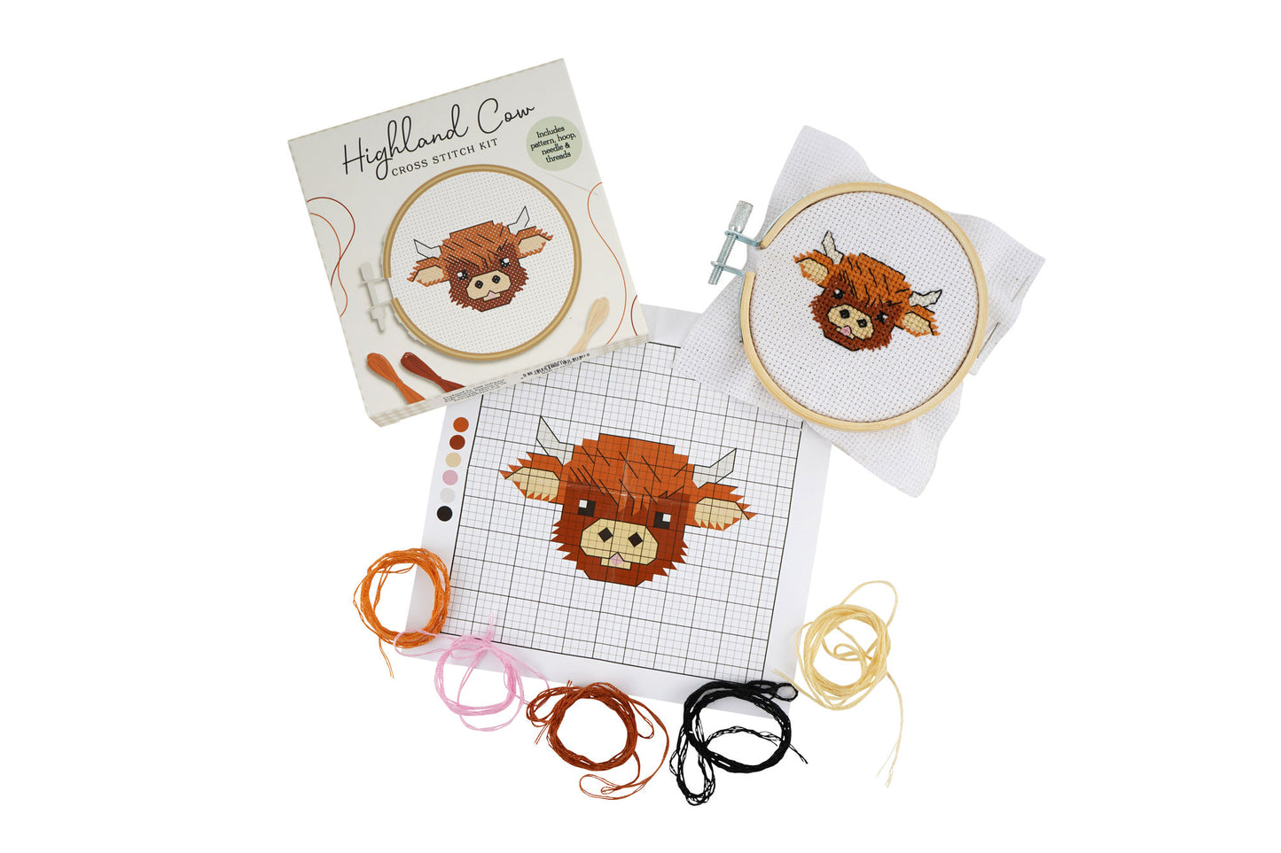 Bramble Farm Highland Cow Mini Cross Stitch Kit | Craft | Sewing | Embroidery