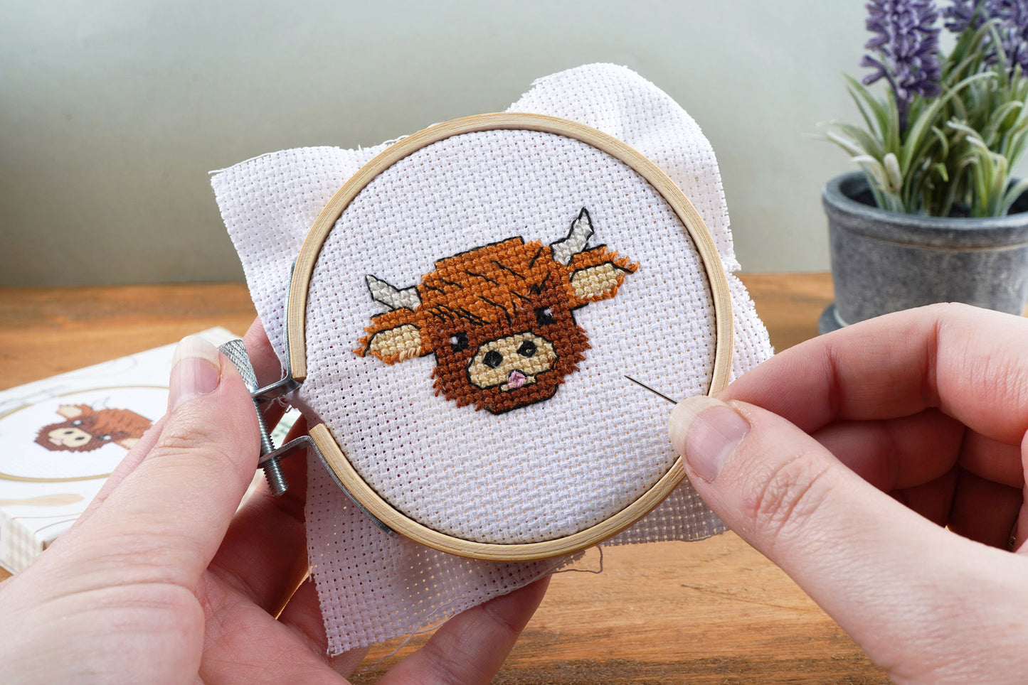 Bramble Farm Highland Cow Mini Cross Stitch Kit | Craft | Sewing | Embroidery