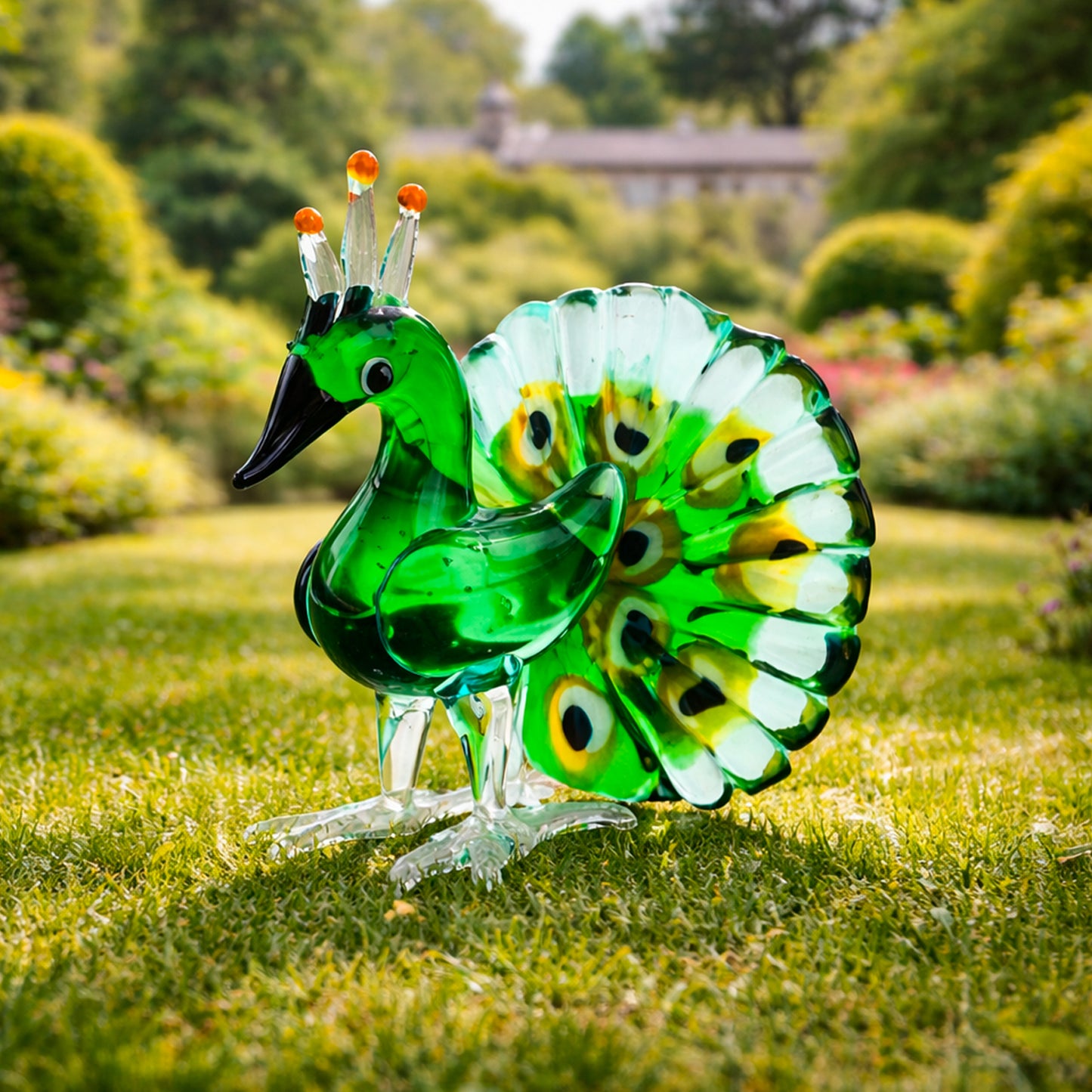 Artisan Glass Peacock Ornament β’ Green Collectable Home Decor (Gift Boxed)