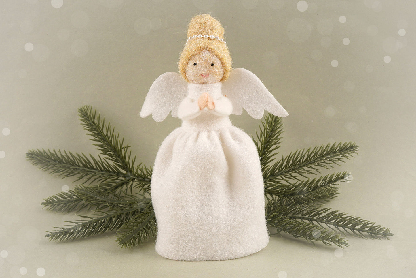 Handmade Felt Angel Christmas Tree Topper | Blonde Hair
