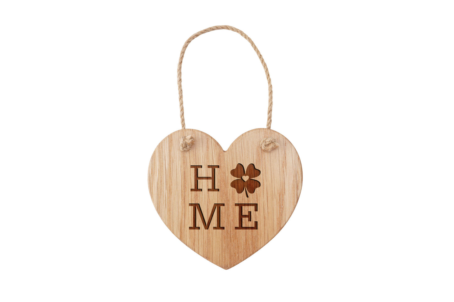 Oak Heart Hanger - 'Home' | Perfect Gift | Home Decor | Four Leaf CLover | Irish Gift | St Patricks Day