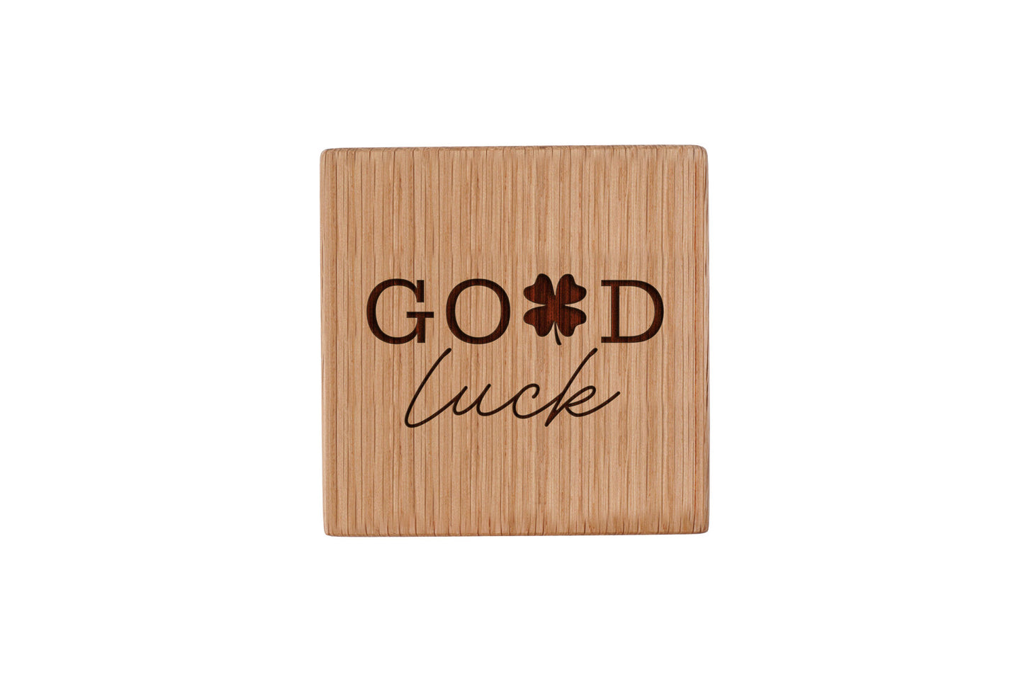 'Good Luck' Square Oak Coaster