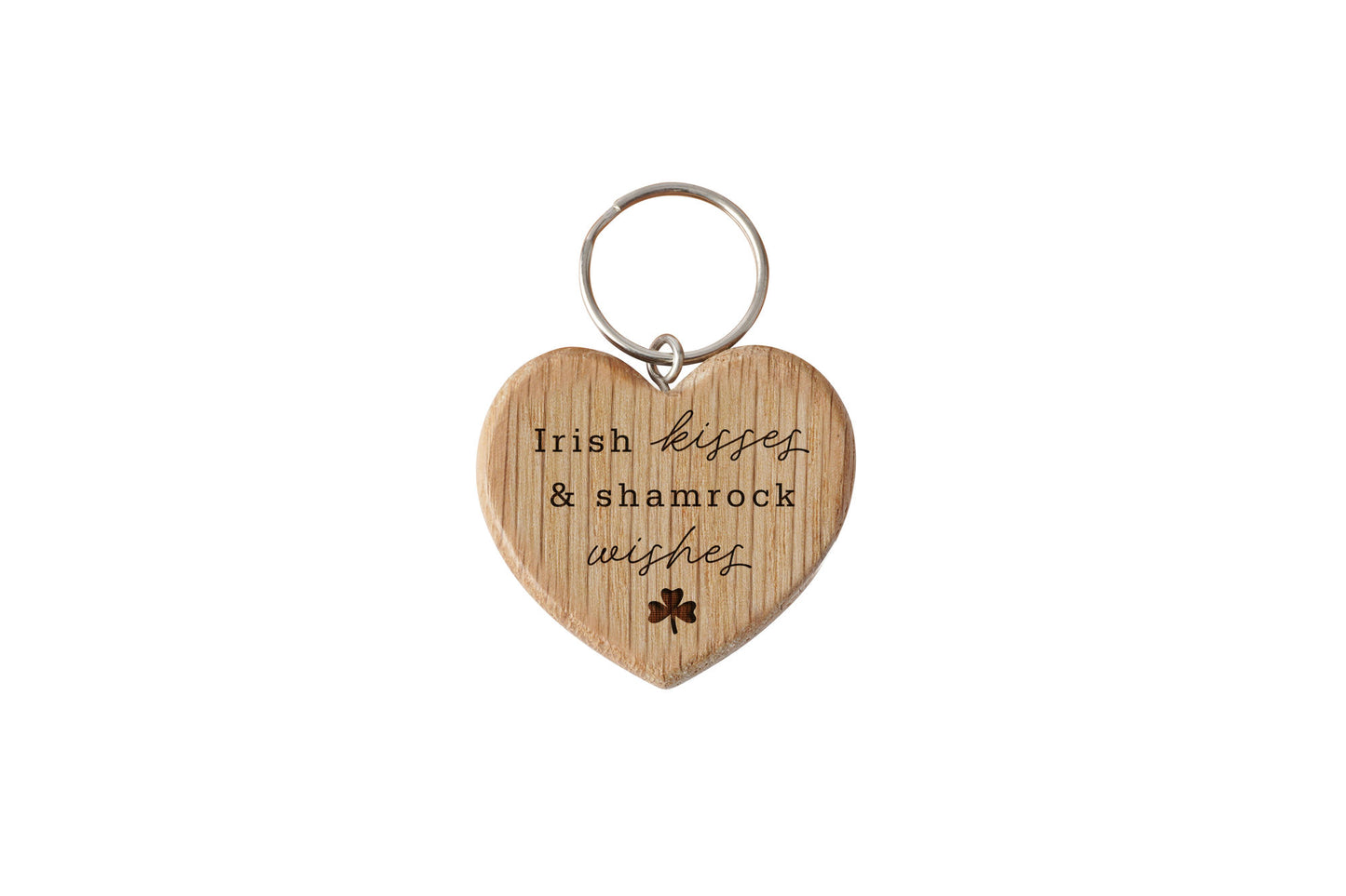Oak Heart Keyring 'Irish Kisses & Shamrock Wishes' | Perfect Gift | House Keys | Novelty | Luck Of The Irish | Irish Gift