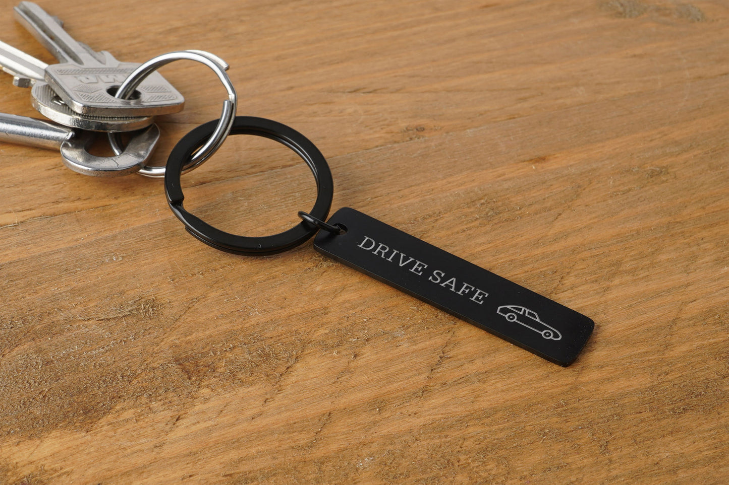 Long Black Metal Keyring 'Drive Safe' | Father's Day | Key Accessory | Gift For Dad