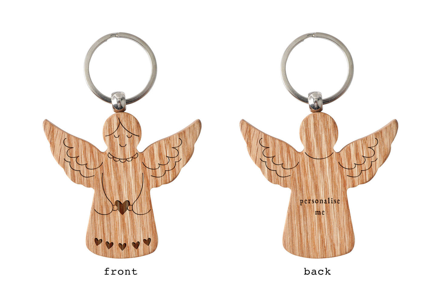 Oak Angel Keyring 'Angel With Personalised Back' | Heart | Perfect Gift | House Keys