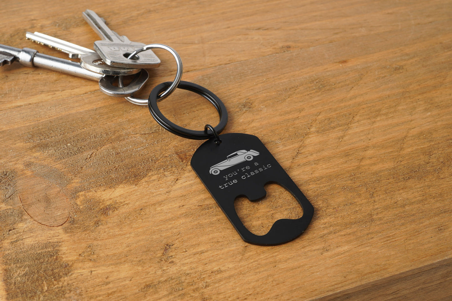 Black Bottle Opener Keyring 'True Classic' | Key Accessory | Gift For Dad | Fathers Day