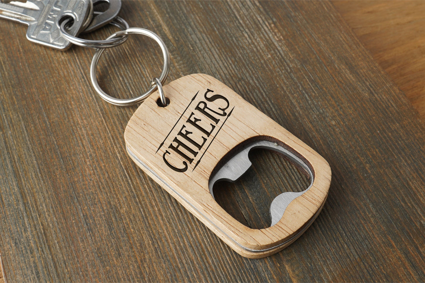 Oak Bottle Opener Keyring 'Cheers' | Birthday | Special Birthday | Keepsake