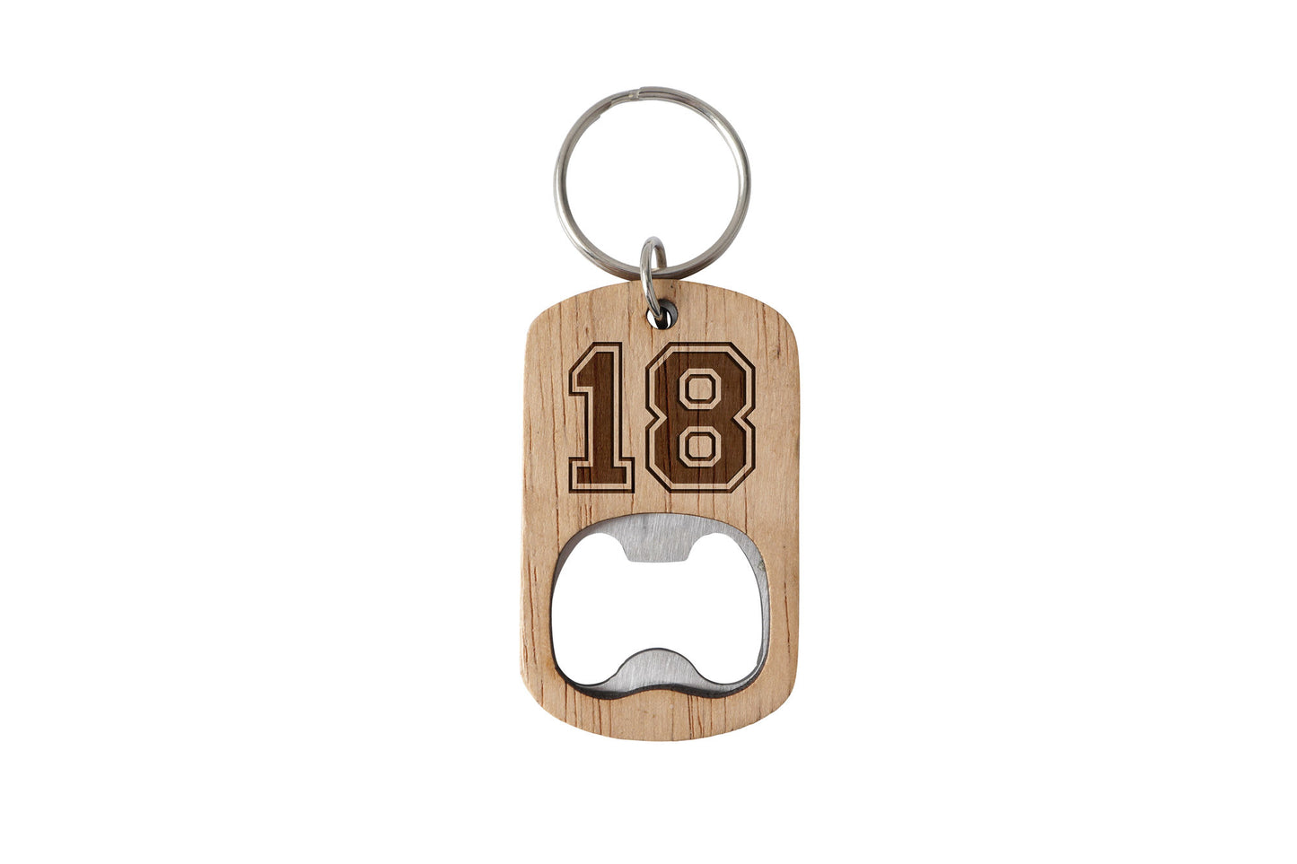 Oak Bottle Opener Keyring '18' | 18th Birthday | Special Birthday | Keepsake