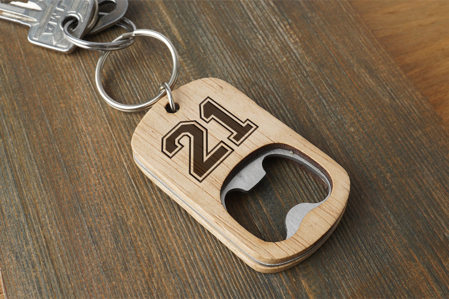 Oak Bottle Opener Keyring '21' | 21st Birthday | Special Birthday | Keepsake