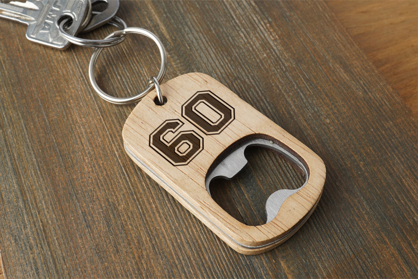 Oak Bottle Opener Keyring '60' | 60th Birthday | Special Birthday | Keepsake