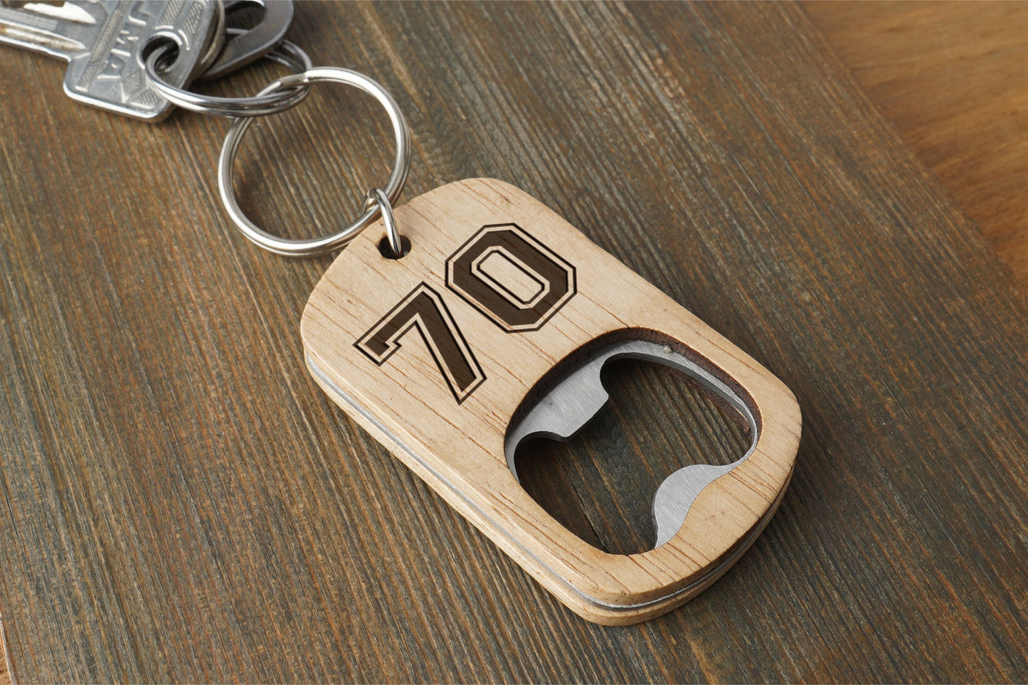 Oak Bottle Opener Keyring '70' | 70th Birthday | Special Birthday | Keepsake