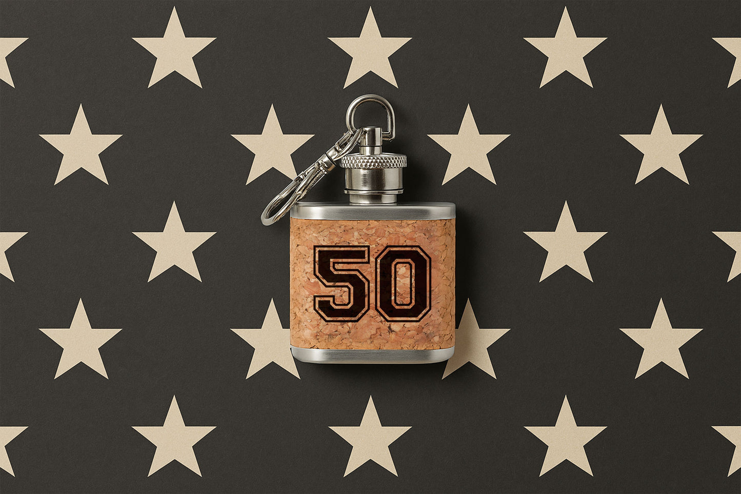 Mini Cork Hip Flask Keyring '50' | 50th Birthday | Special Birthday | Keepsake