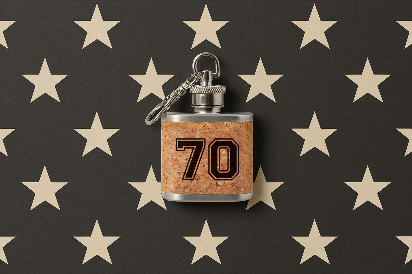 Mini Cork Hip Flask Keyring '70' | 70th Birthday | Special Birthday | Keepsake