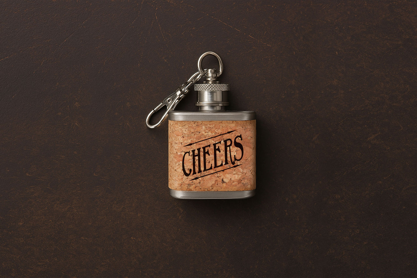 Mini Cork Hip Flask Keyring 'Cheers' | Special Birthday | Keepsake