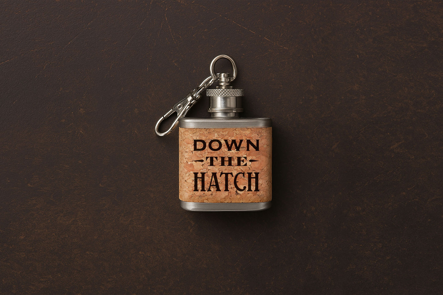 Mini Cork Hip Flask Keyring 'Down the Hatch' | Father's Day | Keepsake