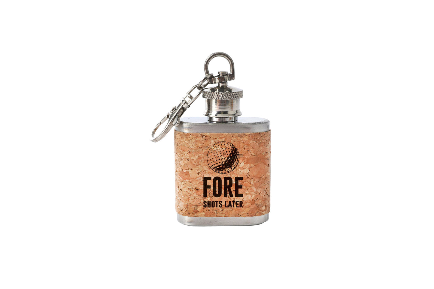 Mini Cork Hip Flask Keyring 'Fore Shots Later...' | Father's Day | Keepsake
