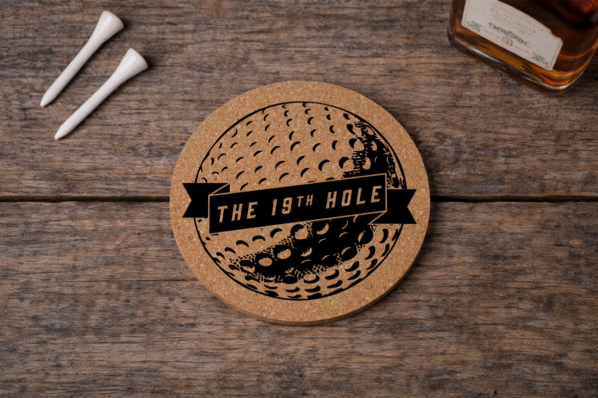 Round Cork Coaster '19th Hole' | Homeware | Tableware | Golfing | Golf Enthusiast