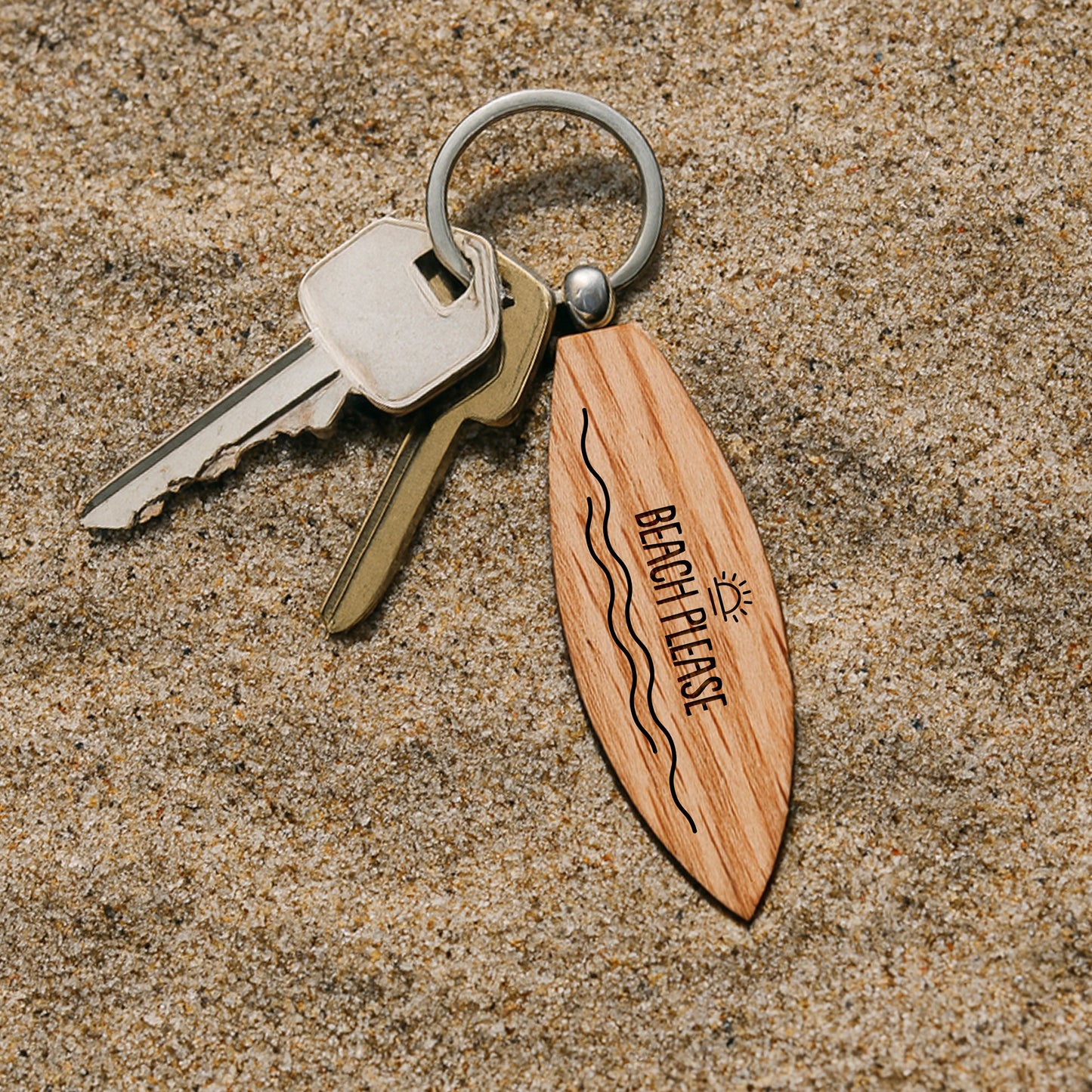 Loft 'Beach Please' Oak Surfboard Keyring | Birthday | Keepsake | Novelty Keyring