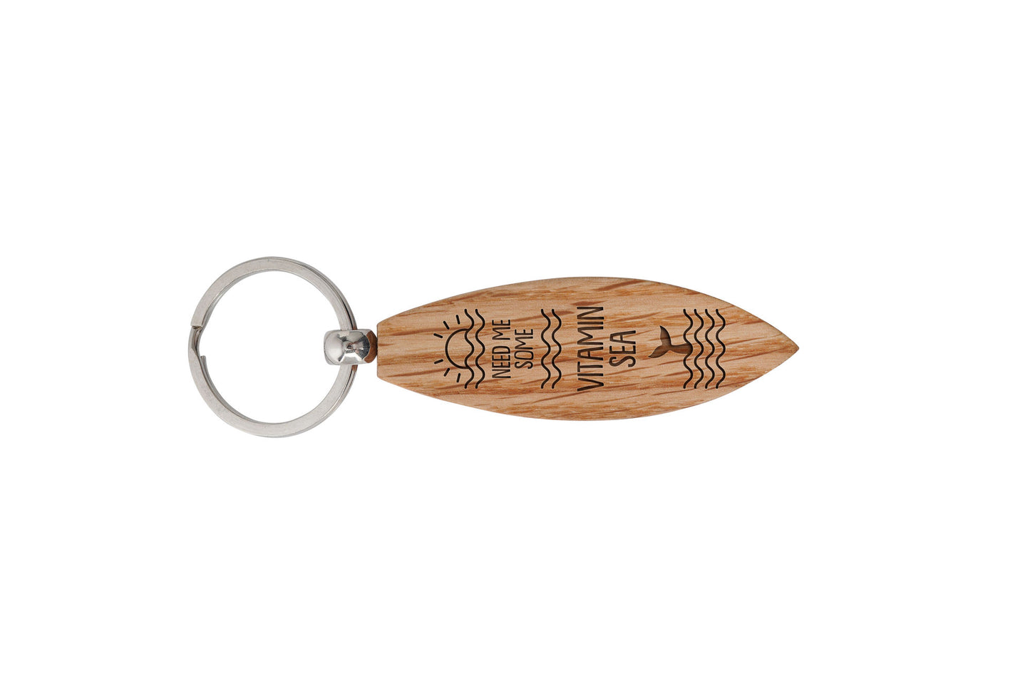 Loft 'Need Me Some Vitamin Sea' Oak Surfboard Keyring | Birthday | Keepsake | Novelty Keyring