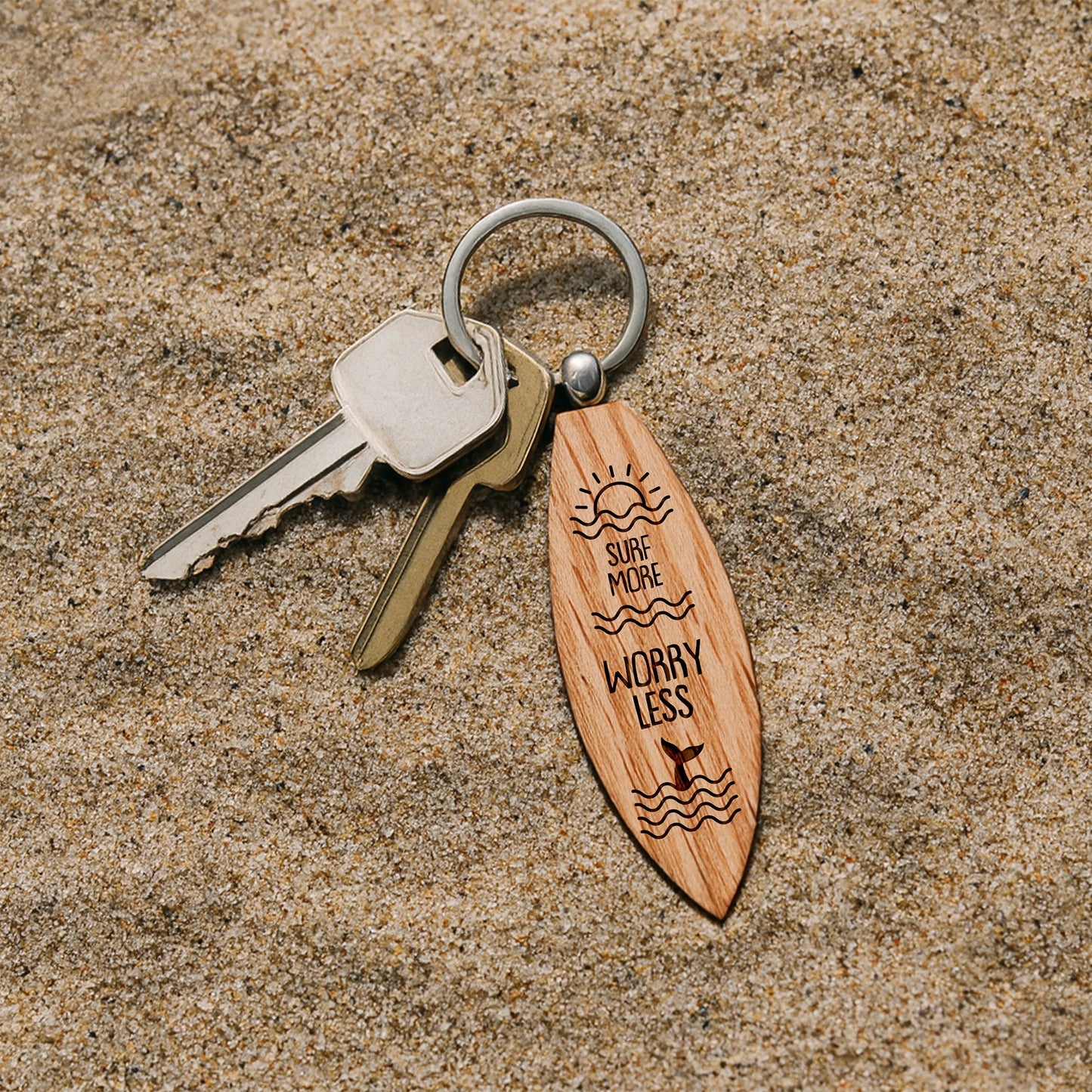 Loft 'Surf's Up Fistral Beach' Oak Surfboard Keyring | Birthday | Keepsake | Novelty Keyring