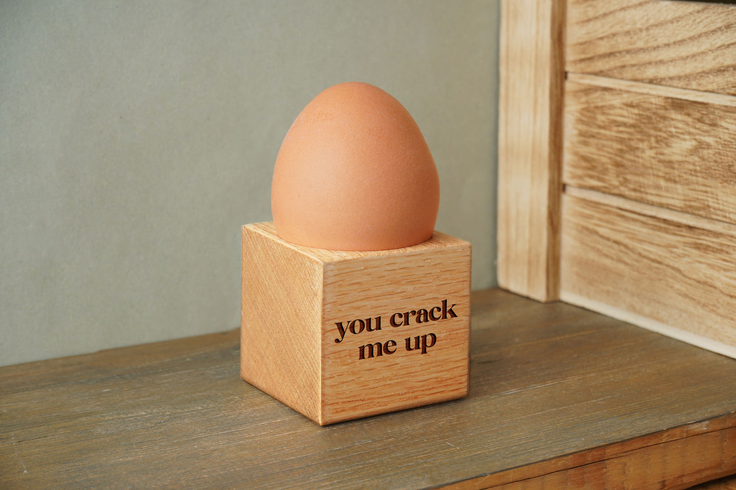 Loft 'You Crack Me Up' Oak Egg Cup In Gift Box | Breakfast | Homeware | Kitchenware