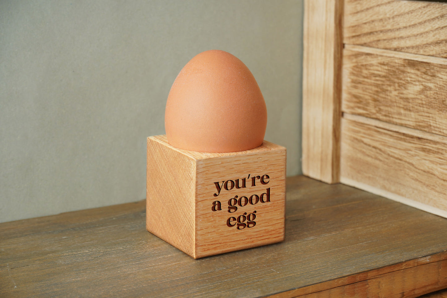 Loft 'You're A Good Egg' Oak Egg Cup In Gift Box | Breakfast | Homeware | Kitchenware