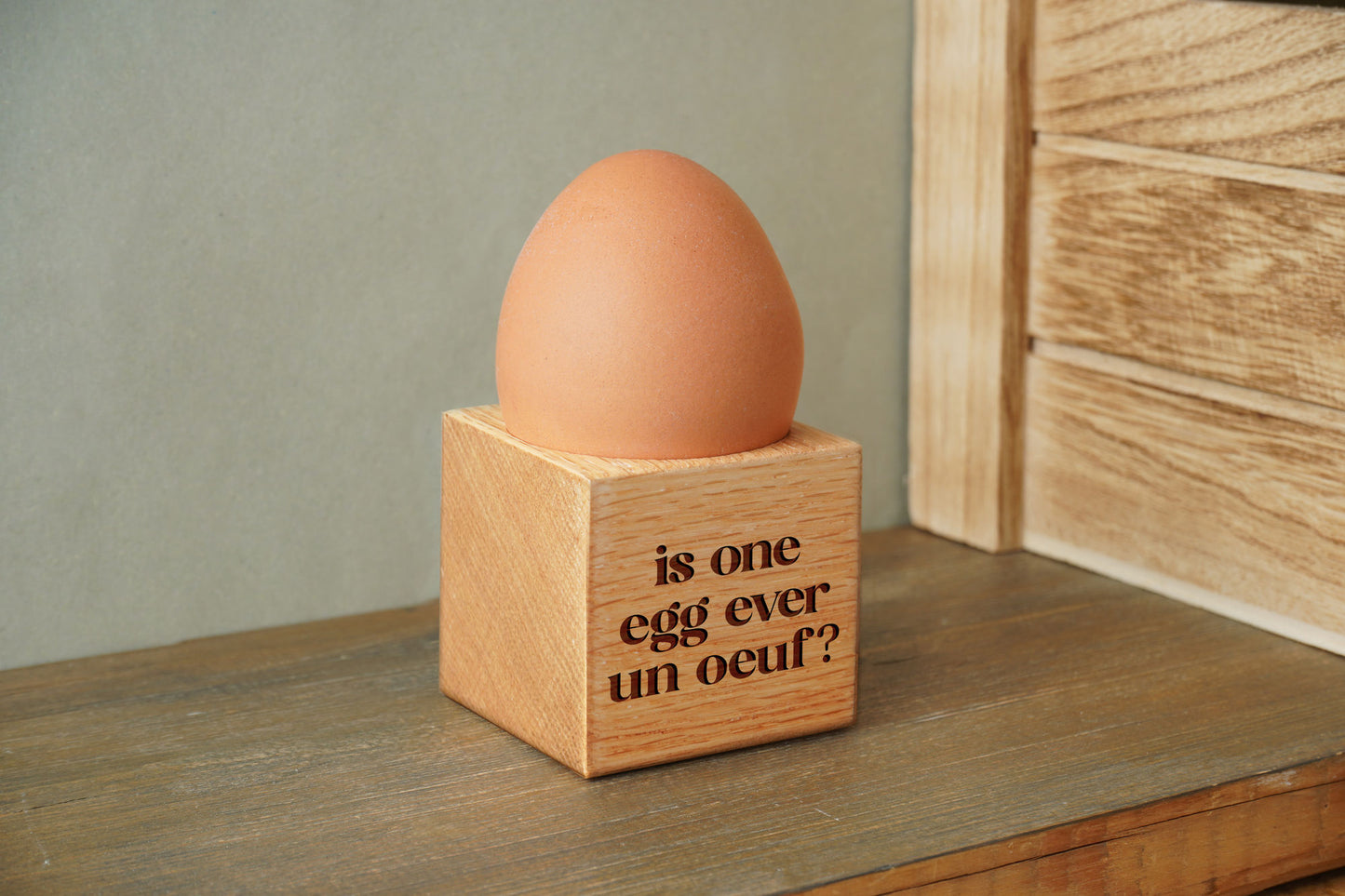 Loft 'Is One Egg Ever Un Oeuf' Oak Egg Cup In Gift Box | Breakfast | Homeware | Kitchenware
