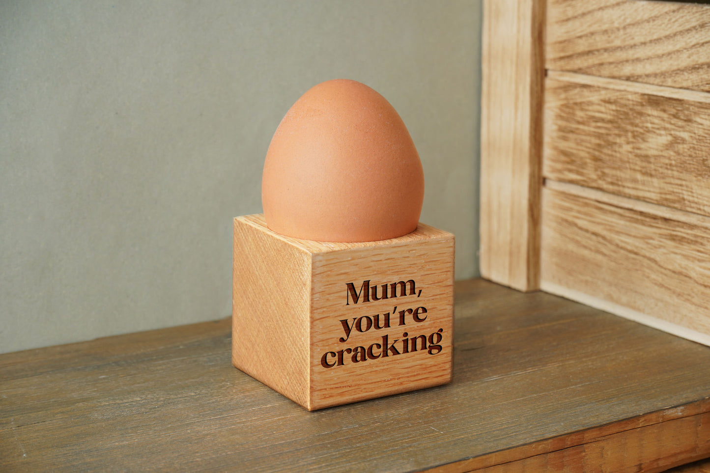 Loft 'Mum You're Cracking' Oak Egg Cup In Gift Box | Breakfast | Homeware | Kitchenware