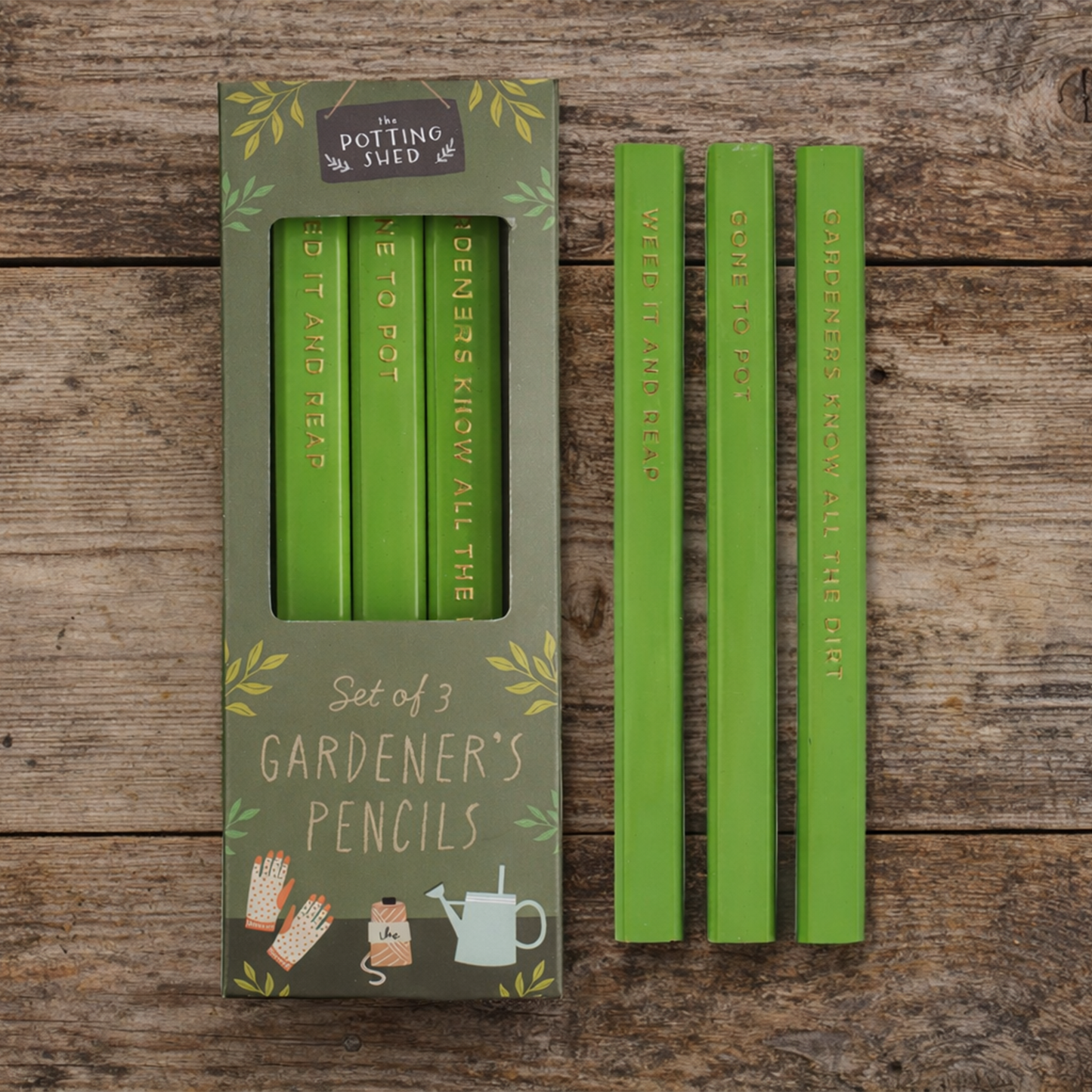 Set of 3 Gardener's Pencils • Humorous Garden Phrases, Gift Box